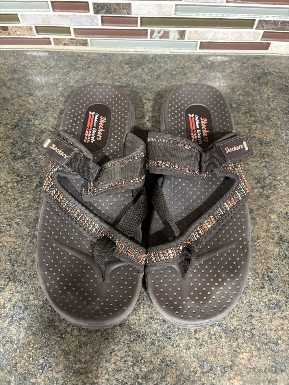 Skechers Women’s Reggae Stockholm -SZ 8- Adjustable Strap Sandals Thong Granola